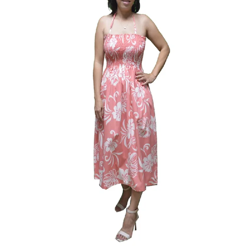 Classic Hibiscus Coral Tube Top Hawaiian Dress Short unclassified dresses