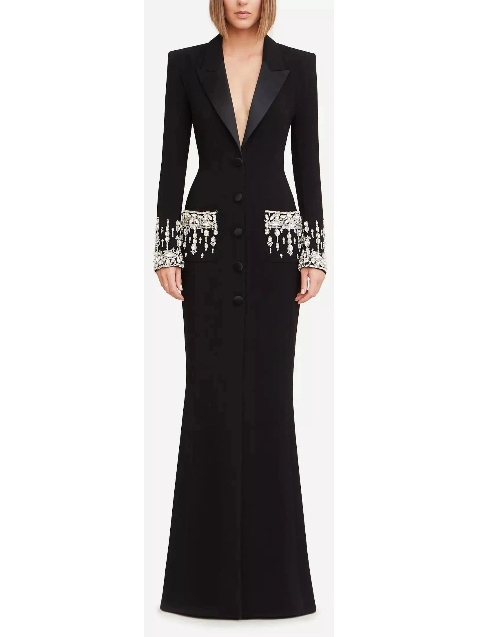 Crystal-Embellished Cady Blazer Dress/Gown Monochrome unclassified dresses