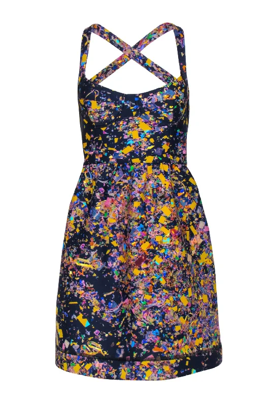 Cynthia Rowley - Navy Confetti Print Bustier A-Line Dress Sz 0 Cotton unclassified dresses