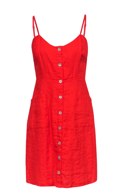 Cynthia Rowley - Tomato Red Button-Up Linen Sheath Dress Sz 6 Bodycon unclassified dresses