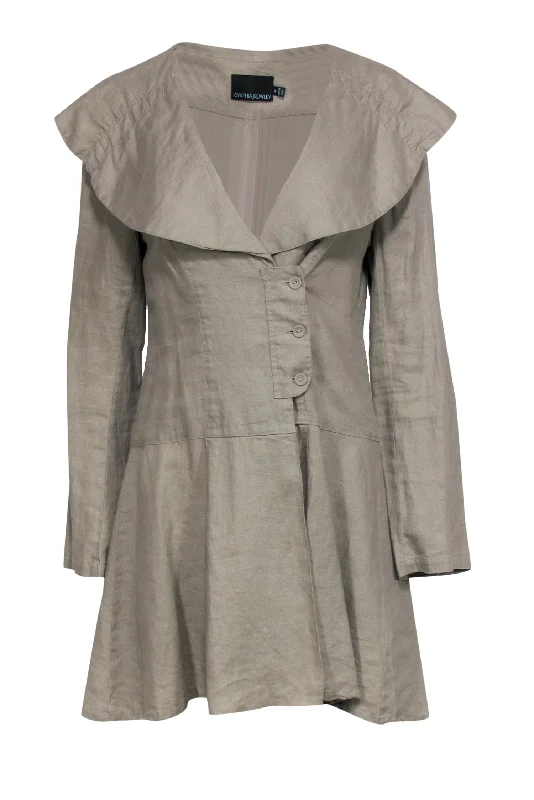 Cynthia Rowley - Taupe Linen Wide-Collared Button Front Dress Sz M Y2K unclassified dresses