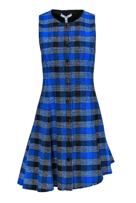 Derek Lam 10 Crosby - Blue Plaid Woven Button-Front A-Line Dress Sz 10 Earthy tone unclassified dresses