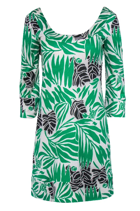 Diane von Furstenberg - Cream, Green & Black Tropical Silk Printed Dress Sz 4 Unique unclassified dresses