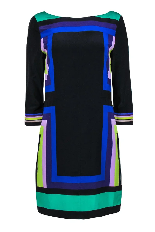 Diane von Furstenberg - Multicolored Printed Silk Boat Neck Shift Dress Sz 8 Travel unclassified dresses