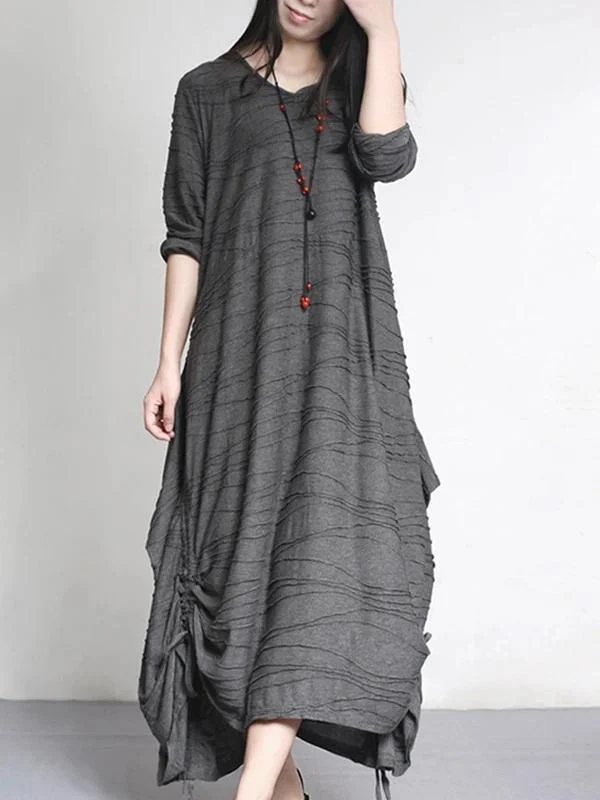 DIY gray Cotton outfit v neck Cinched A Line spring Dress Trendy new unclassified dresses