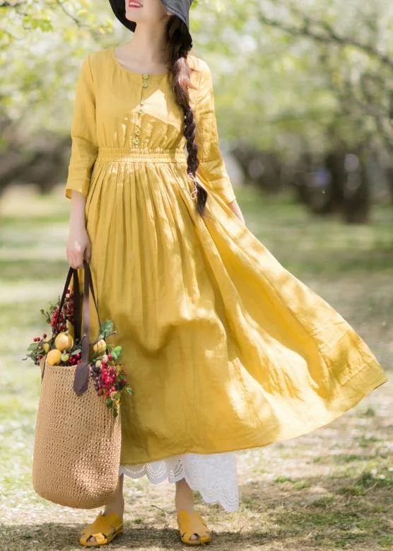 DIY Yellow Outfit O Neck Half Sleeve Loose Spring Dresses Petite unclassified dresses