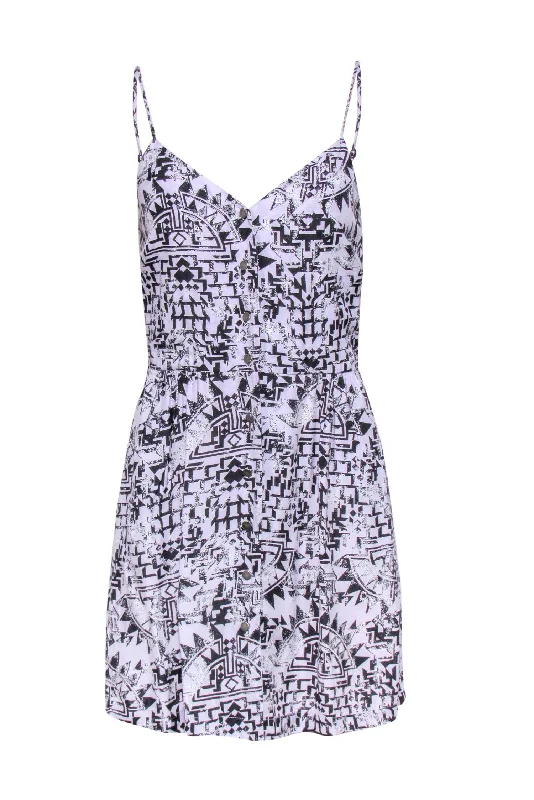 Dolce Vita - Lavender & Black Aztec Print Button-Up Sundress Sz S Ruched unclassified dresses