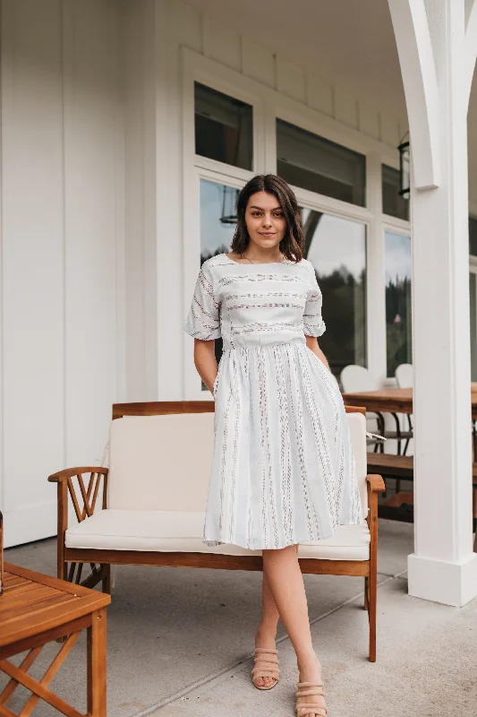 Doris Light Blue Dress in Stripes Beaded unclassified dresses