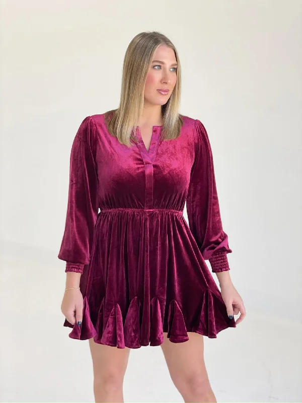 Dream Big Velvet Dress - Burgundy Striped unclassified dresses