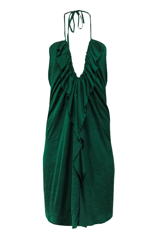 Dondup - Green Sleeveless Ruffled Halter Shift Dress Sz S Affordable unclassified dresses