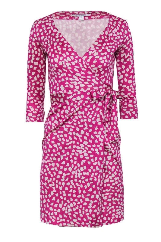 Diane von Furstenberg - Pink & White Speckled Silk Wrap Dress Sz 0 Unique unclassified dresses