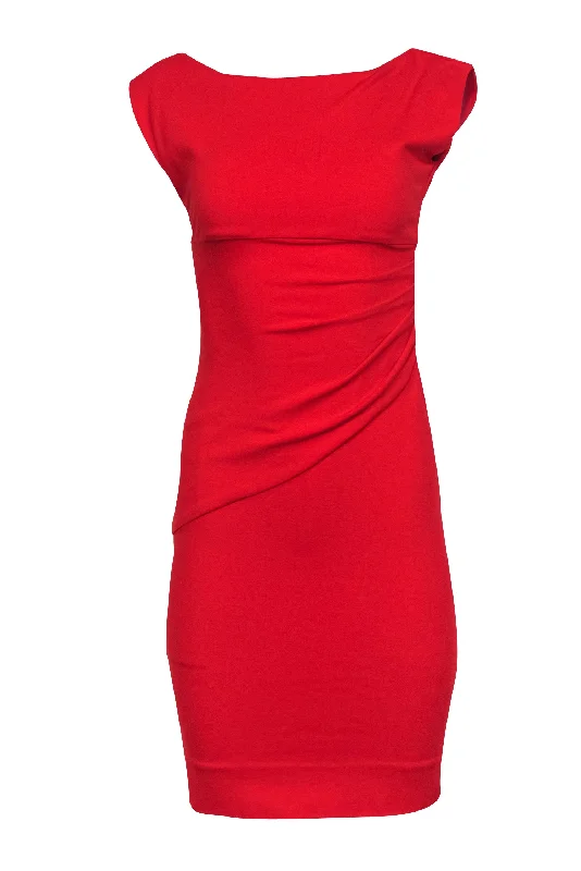 Diane von Furstenberg - Red Gathered-Side Cap Sleeve Sheath Dress Sz 0 Floral unclassified dresses