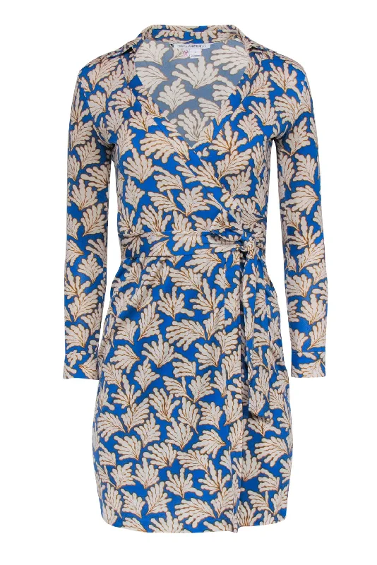 Diane von Furstenberg - Blue & Mustard Leaf Print Silk Wrap Dress Sz 0 Elegant evening unclassified dresses