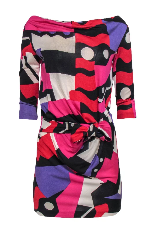 Diane von Furstenberg - Multicolored Wavy Patterned Silk Dress w/ Knotted Waist Sz 2 Minimalist unclassified dresses