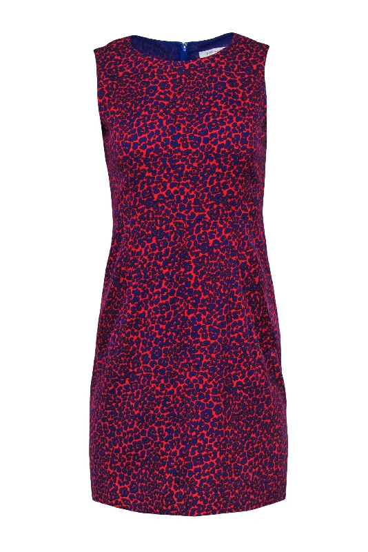 Diane von Furstenberg - Red & Blue Leopard Print Silk Fit & Flare Dress Sz 2 Earthy tone unclassified dresses