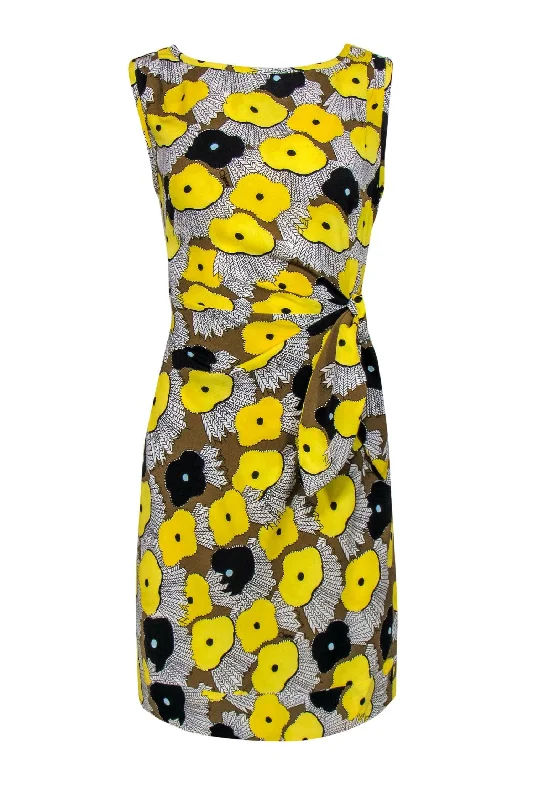 Diane von Furstenberg - Yellow & Multicolor Printed Silk Sheath Dress w/ Tie Sz 4 Bright color unclassified dresses