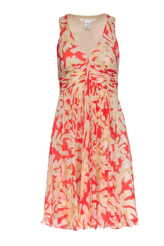 Diane von Furstenberg - Red & Cream Coral Reef Print Silk Dress Sz 4 Earthy tone unclassified dresses