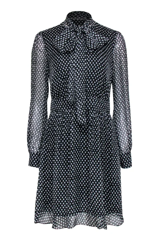 Diane von Furstenberg - Black & White Polka Dot Fit & Flare Silk Dress w/ Bow Sz 6 Elegant evening unclassified dresses