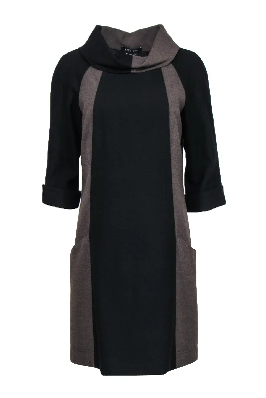 Etecetera - Brown & Black Color-Blocked Shift Dress w/ Collared Neckline Sz 8 Wrap unclassified dresses