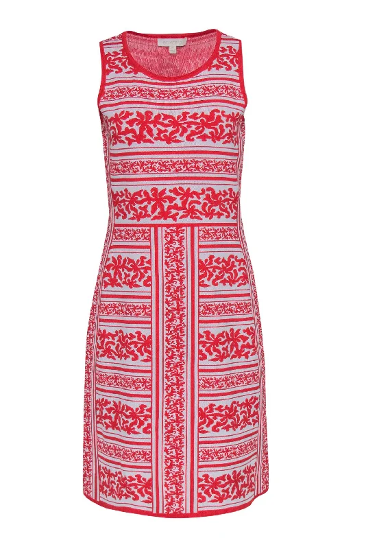 Etcetera - Red & White Motif Pattern Sleeveless Knit Dress Sz M Cotton unclassified dresses