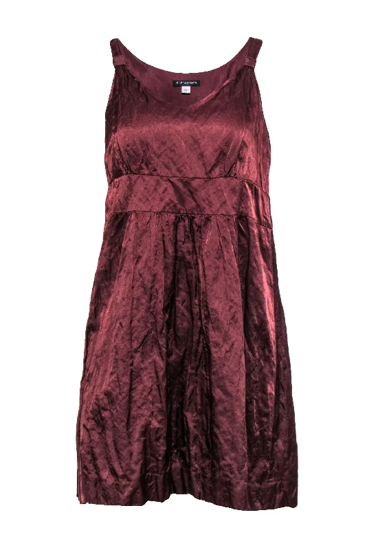 Eileen Fisher - Rusty Bronze Satin V-Neck Babydoll Dress Sz S High-low unclassified dresses