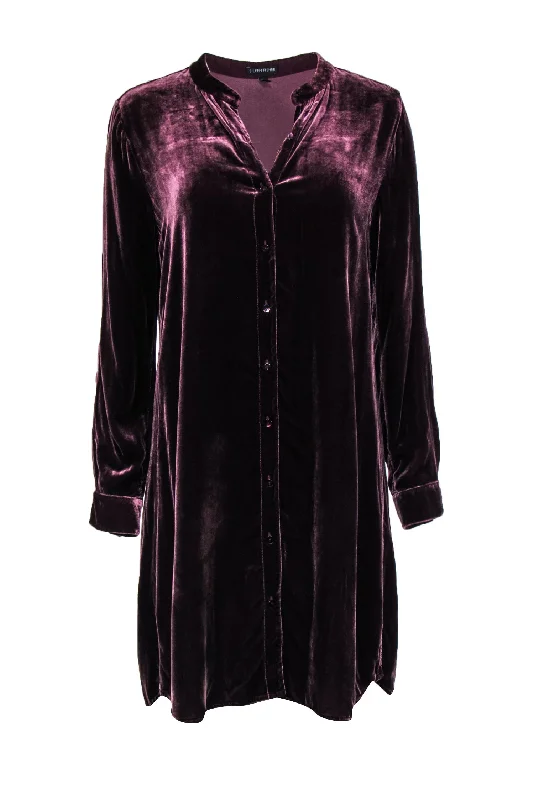 Eileen Fisher - Wine Velvet Dress w/ Front Buttons Sz S Gothic unclassified dresses