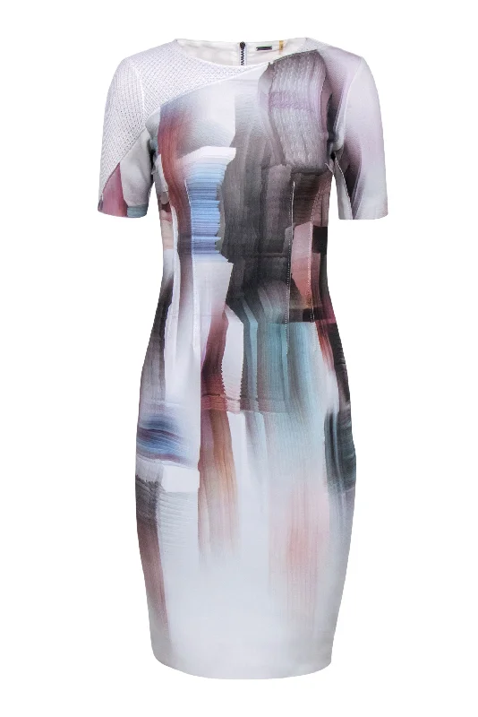 Elie Tahari - Multicolor Mesh & Digital Print Neoprene Dress Sz 2 Dark color unclassified dresses