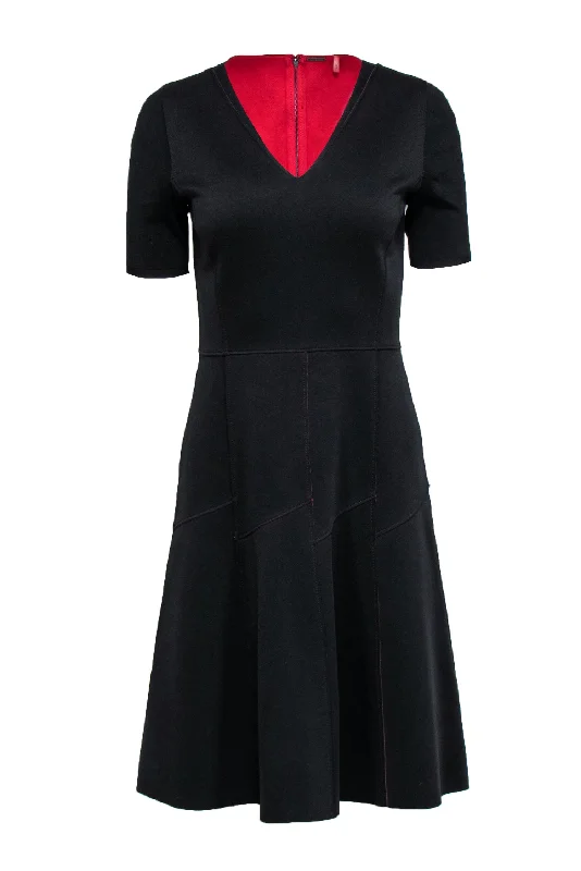 Elie Tahari - Black Fit & Flare Scuba Dress w/ Red Contrast Fabric Sz 4 Gothic unclassified dresses