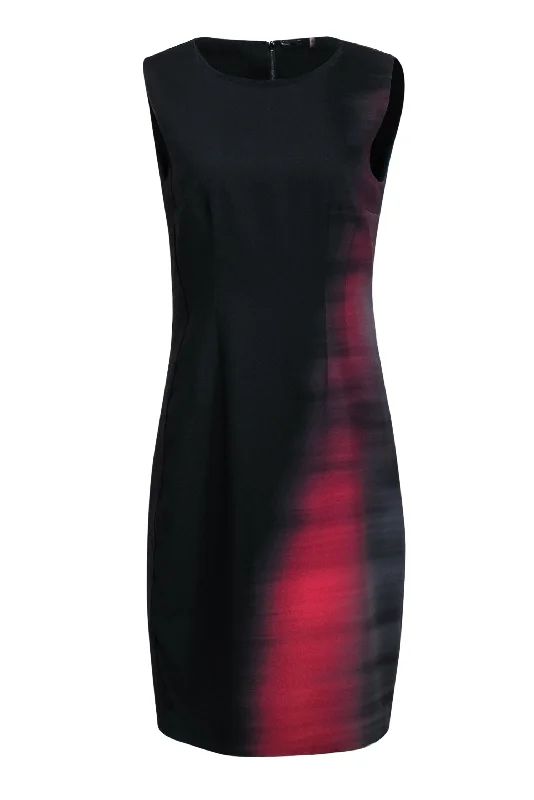 Elie Tahari - Black & Red Ombre Printed Sleeveless Sheath Dress Sz 8 Tulle unclassified dresses