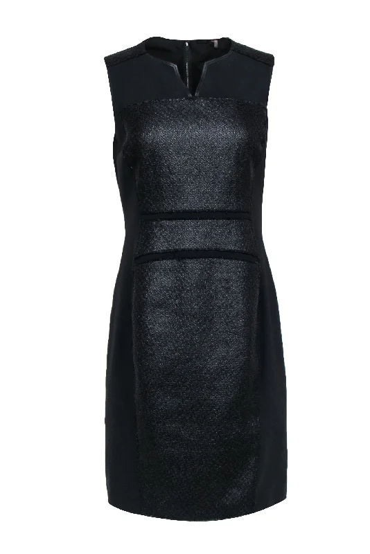 Elie Tahari - Black Textured Woven Blocked Sheath Dress w/ Leather Trim Sz 8 Best-selling unclassified dresses