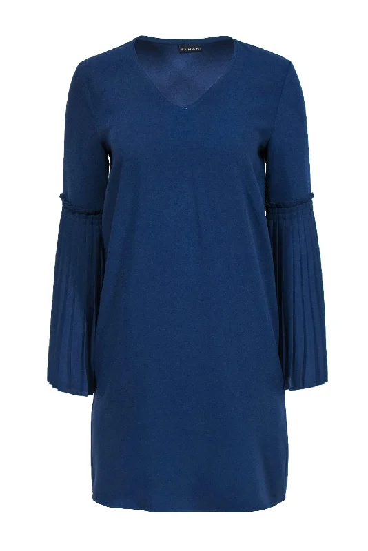 Elie Tahari - Navy Pleated Bell Sleeve Shift Dress Sz M Designer unclassified dresses