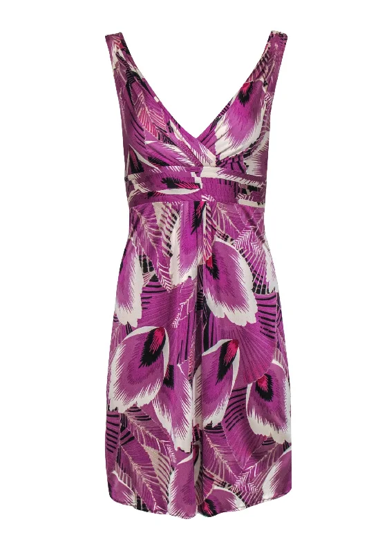 Elie Tahari - Purple & Cream Print Silk Sleeveless A-Line Dress Sz S Elegant unclassified dresses