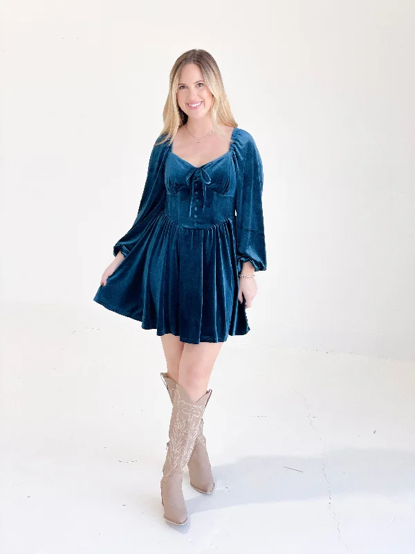 Ella Velvet Dress - Teal Preppy unclassified dresses