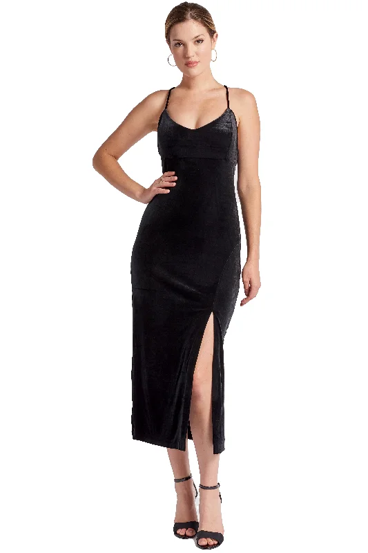 Elle Dress - Velvet slip dress with scooped back and thigh high slit Bodycon unclassified dresses