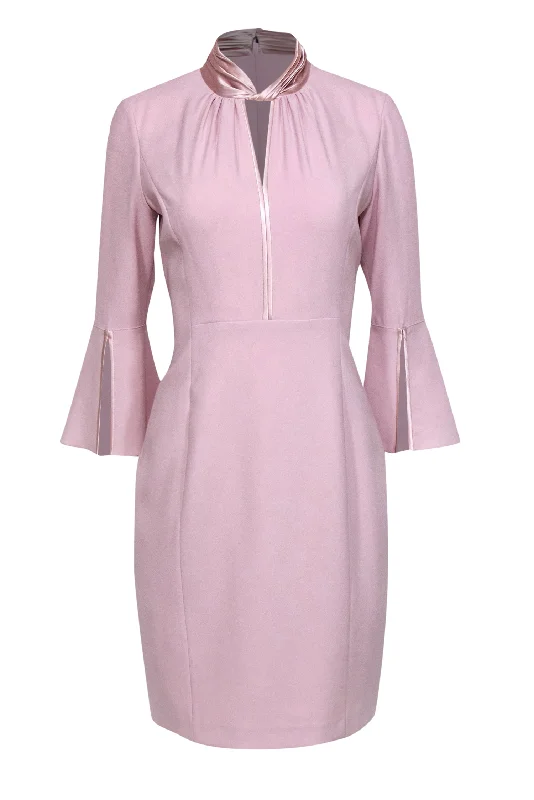 Elie Tahari - Blush Pink Bell Sleeve "Dorothea" Sheath Dress w/ Satin Trim Sz 6 Party unclassified dresses