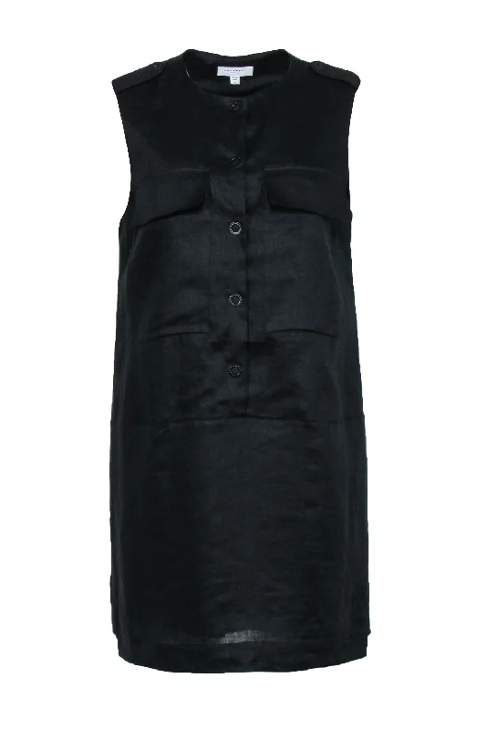 Equipment - Black Sleeveless Snap Down Dress w/ Bust Pockets Sz M Corset unclassified dresses