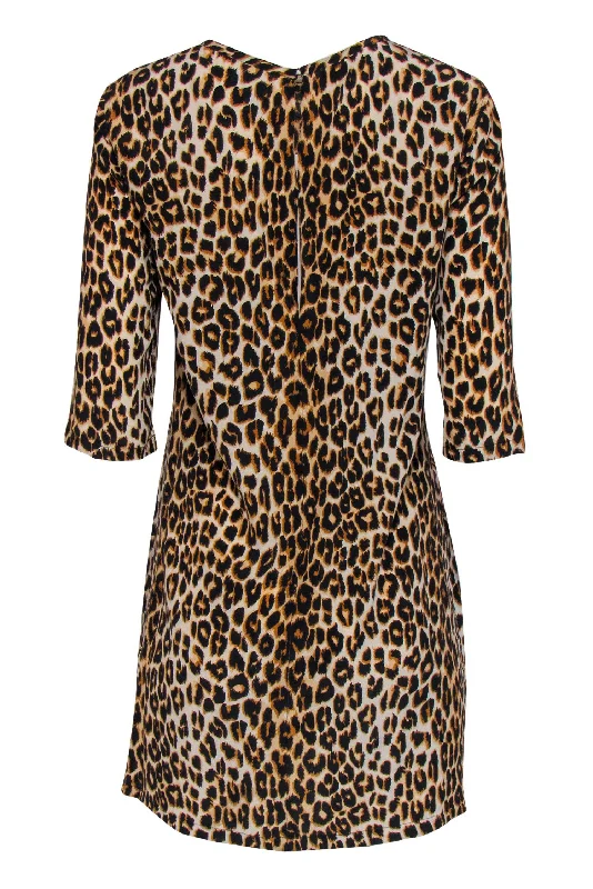 Equipment - Brown Leopard Cropped Sleeve Shift Dress Sz S High-low unclassified dresses