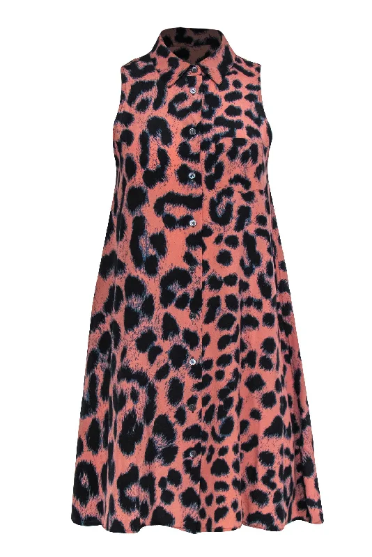 Equipment - Pink & Black Sleeveless Leopard Print Button-Up Silk Dress Sz XS Budget-friendly unclassified dresses