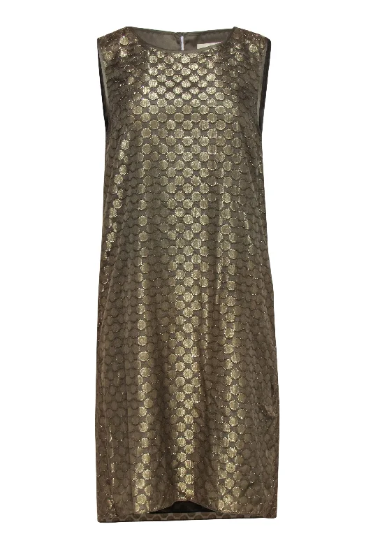 Erin Fetherston - Metallic Gold Circle Sleeveless High-Low Dress Sz 8 Beaded unclassified dresses