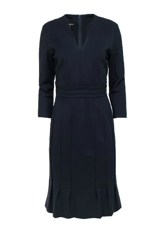 Escada - Dark Navy Pleated Dress w/ Banded Waist Sz 10 Formal unclassified dresses