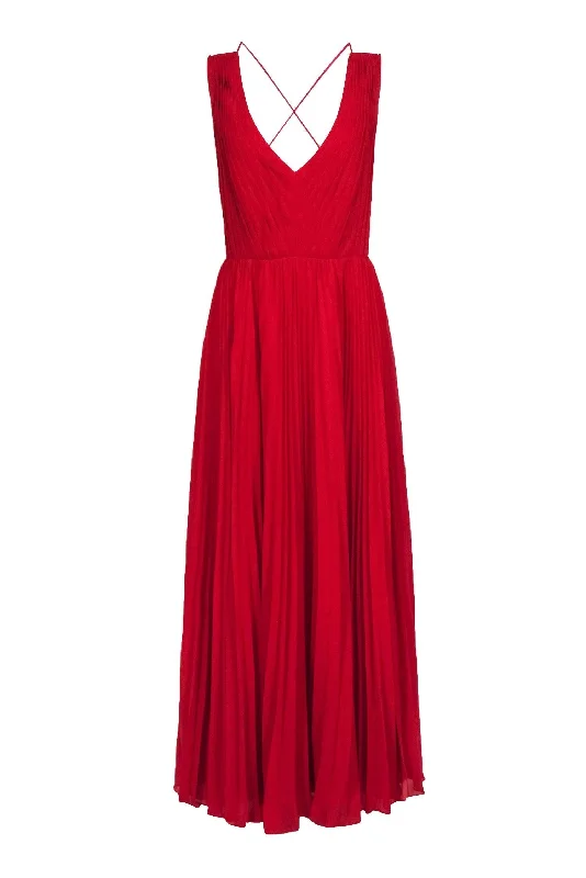 Fame and Partners - Red Sleeveless Pleated Gown w/ Crisscross Back Sz 10 Street style unclassified dresses