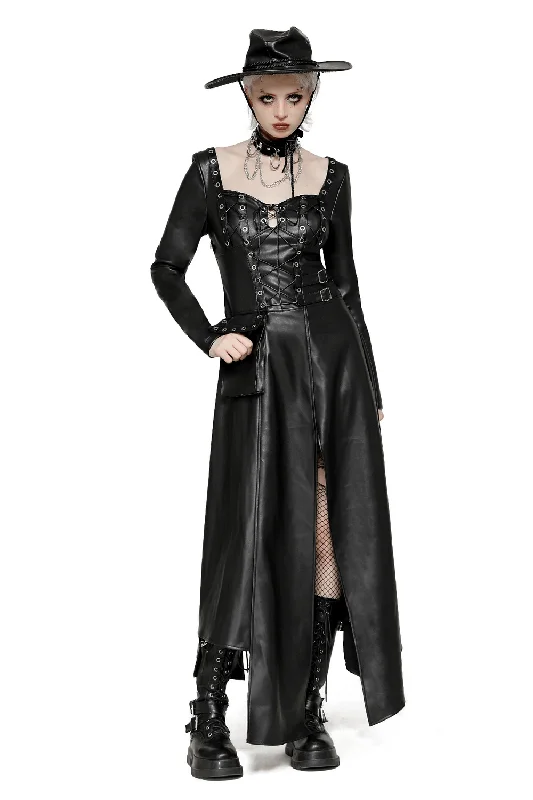 Faux Leather Gothic Dress with Harness and Grommets Unique unclassified dresses