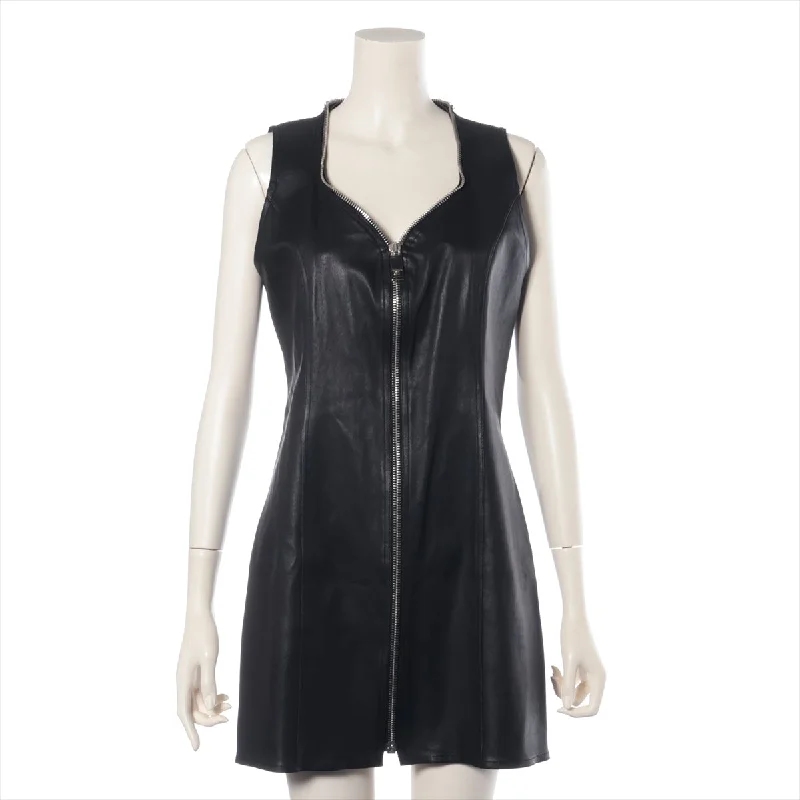 Fendi Zipper Leather Sleeveless Mid-length Dress Black Short unclassified dresses