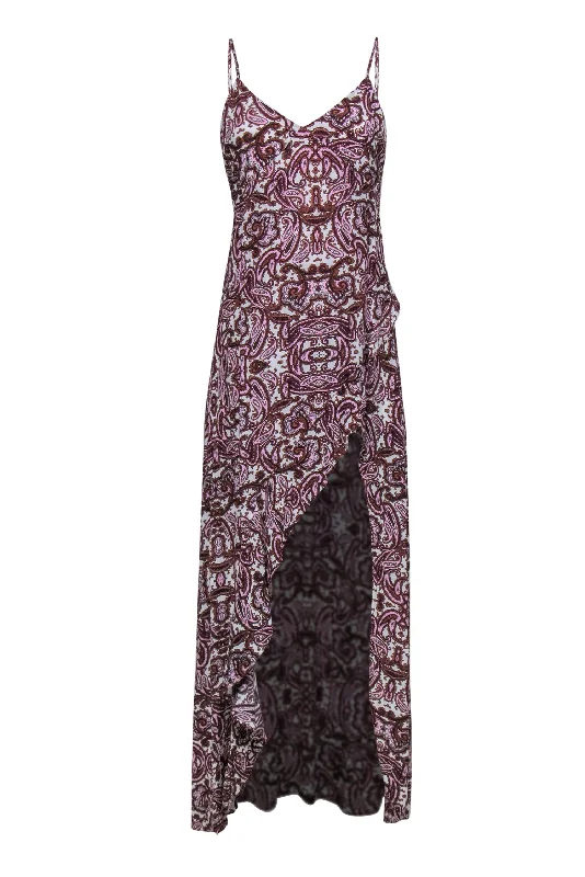 For Love & Lemons - Pink & Brown Paisley High-Low Slip Dress Sz S Monochrome unclassified dresses