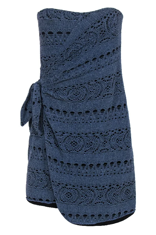 Free People - Navy Crochet Tied Strapless Dress Sz S High-low unclassified dresses