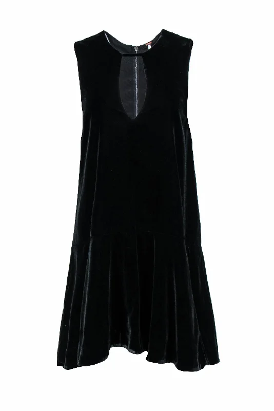 Free People - Black Velvet Drop Waist Dress w/ Keyhole Neck Cutout Sz S Minimalist unclassified dresses