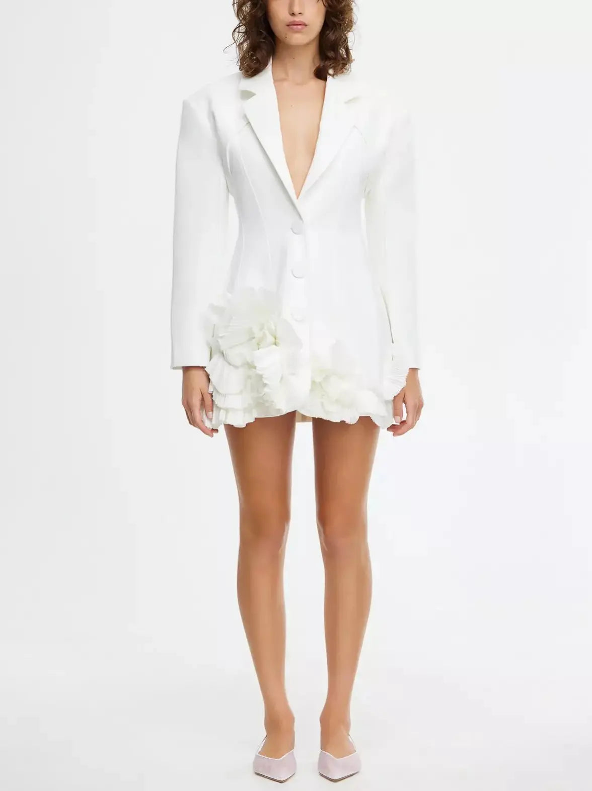 Frill-Hem Blazer-Dress in White Embroidered unclassified dresses