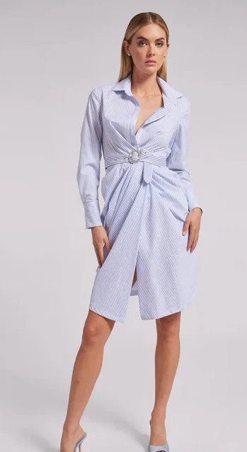 Generation Love Gloria Pinstripe Dress - Light Blue/White Long unclassified dresses