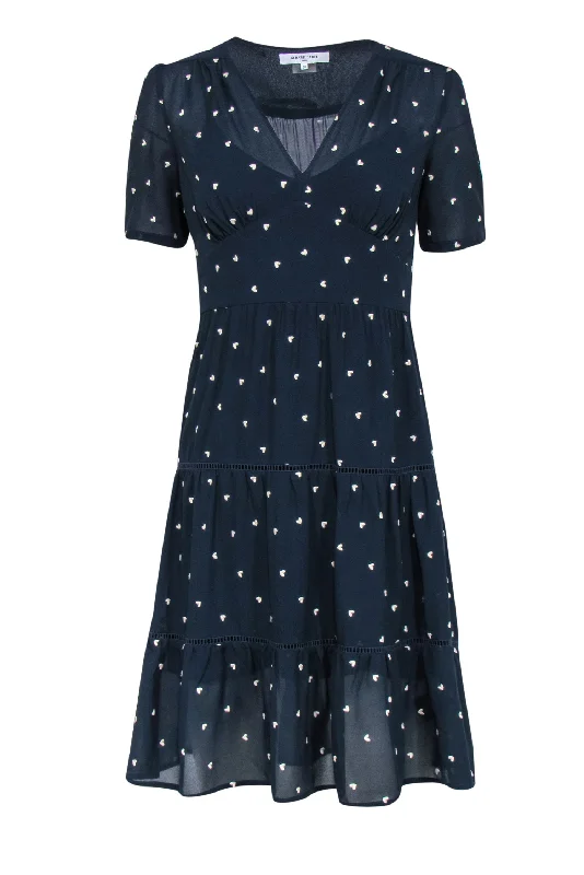 Gerard Darel - Navy & White Heart Embroidered Tiered A-Lined Dress Sz 6 Luxury unclassified dresses