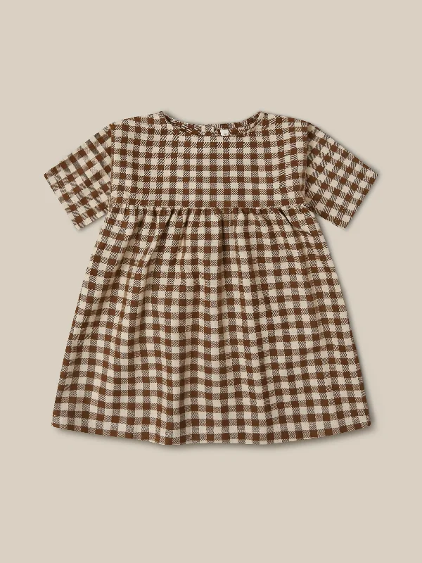 Chestnut Gingham Gather Dress Stretchy unclassified dresses